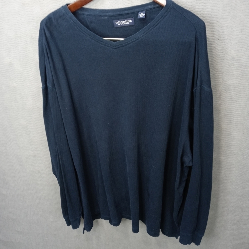 Roundtree & Yorke men's Tall 4XLT blue rib knit long sleeve pullover cotton swea